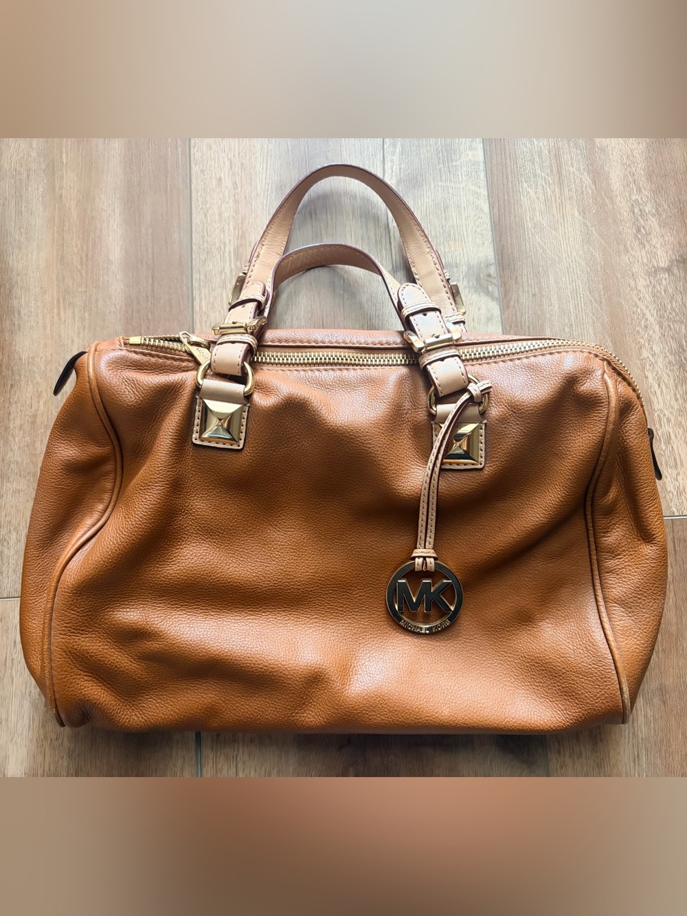 Michael Kors Cognac Leather Satchel with Gold Hardware